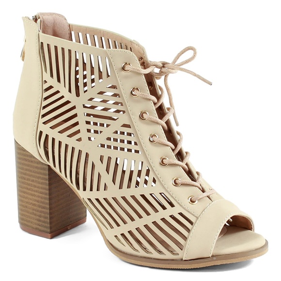Open Toe Laced Up Spring Cut Out Ankle Booties - P - Picture 3 of 8